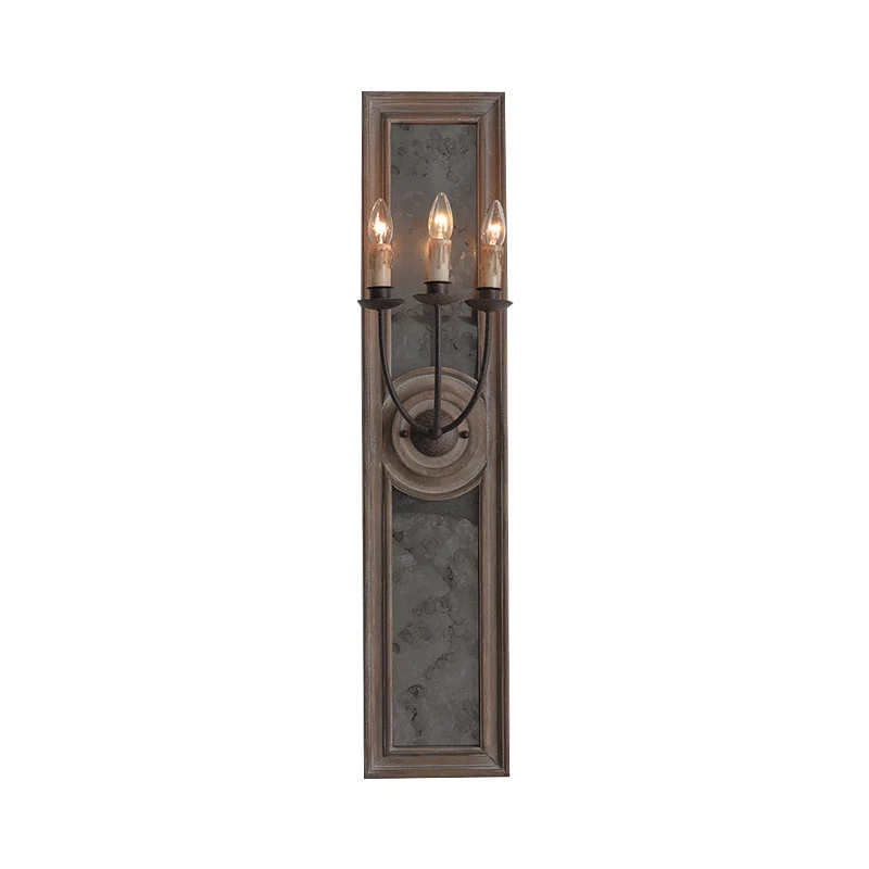 3-lichts wandgemonteerde kandelaar landelijke stijl, metalen wandlamp met spiegeldetail bruin Clearhalo