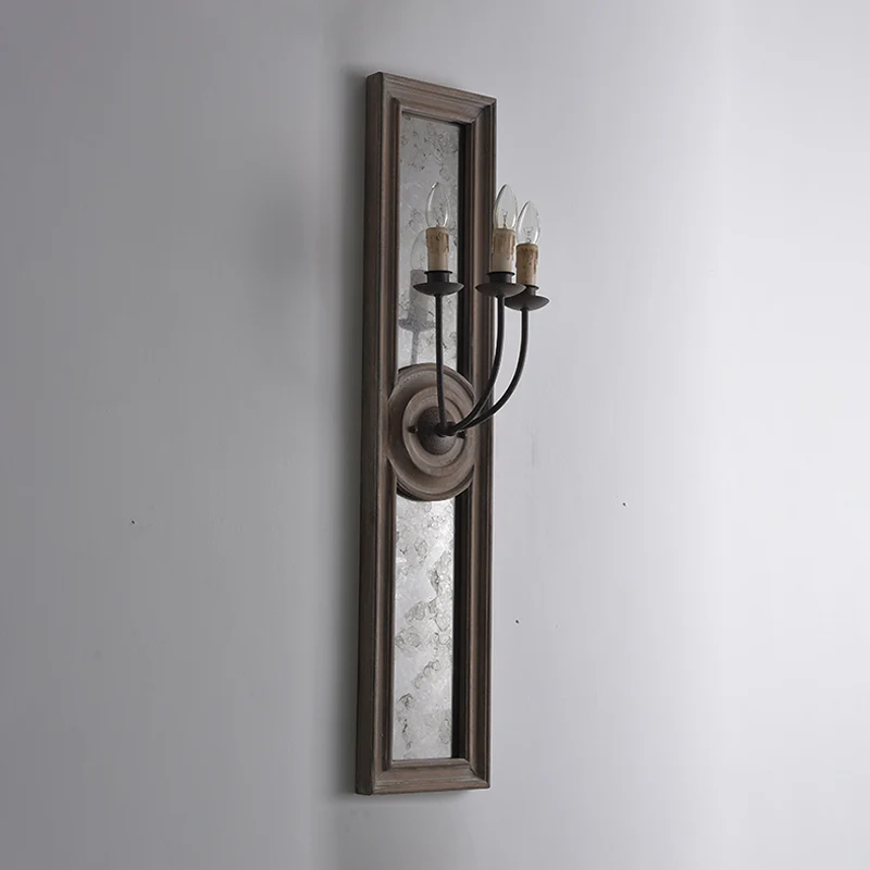 3-lichts wandgemonteerde kandelaar landelijke stijl, metalen wandlamp met spiegeldetail bruin Clearhalo