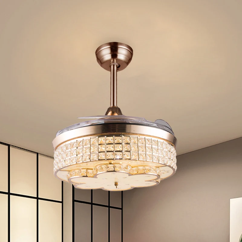 42,5" brede gouden bloemenventilator licht modernistische kristallen slaapkamer LED semi-inbouwlamp met 3 bladen Clearhalo