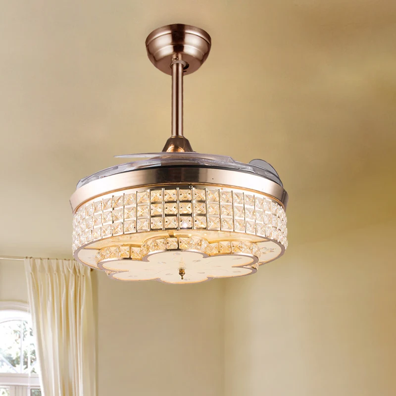 42,5" brede gouden bloemenventilator licht modernistische kristallen slaapkamer LED semi-inbouwlamp met 3 bladen Clearhalo