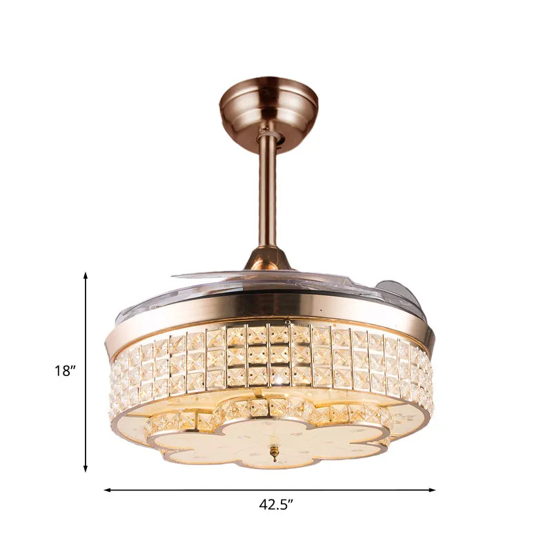 42,5" brede gouden bloemenventilator licht modernistische kristallen slaapkamer LED semi-inbouwlamp met 3 bladen Clearhalo