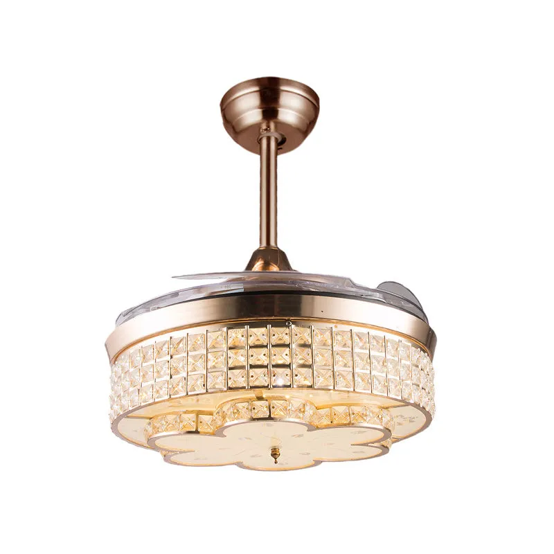 42,5" brede gouden bloemenventilator licht modernistische kristallen slaapkamer LED semi-inbouwlamp met 3 bladen Clearhalo