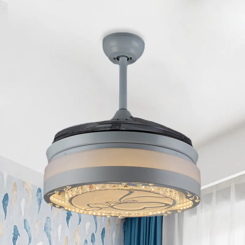 42,5" W witte trommelventilator verlichting moderne kristallen 3-bladige woonkamer LED semi-inbouwlamp Clearhalo