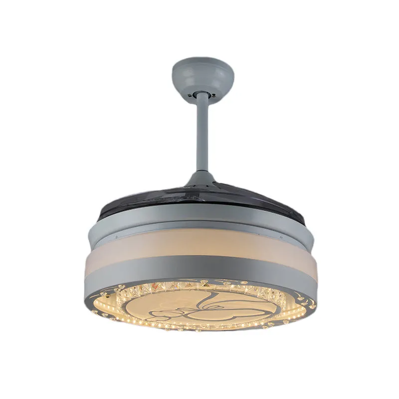 42,5" W witte trommelventilator verlichting moderne kristallen 3-bladige woonkamer LED semi-inbouwlamp Clearhalo