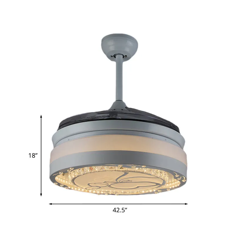 42,5" W witte trommelventilator verlichting moderne kristallen 3-bladige woonkamer LED semi-inbouwlamp Clearhalo
