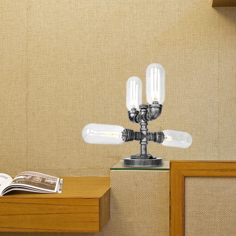 4/5-lichts helder/amber glazen bureaulamp industriële antieke zwarte capsule woonkamer taakverlichting Clearhalo
