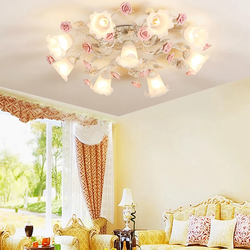 4/6/7-Head Semi Inbouw Koreaanse Tuin Woonkamer Plafondinbouwlamp met Bloemen Frosted Wit Glazen Kap Clearhalo