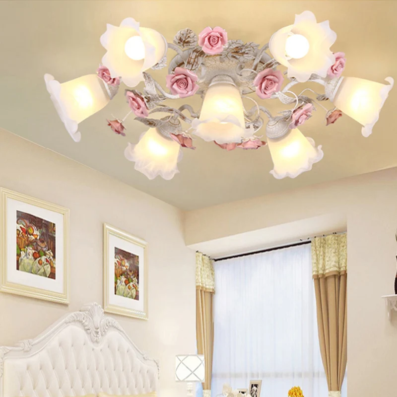 4/6/7-Head Semi Inbouw Koreaanse Tuin Woonkamer Plafondinbouwlamp met Bloemen Frosted Wit Glazen Kap Clearhalo