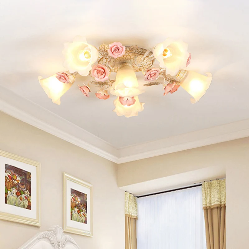 4/6/7-Head Semi Inbouw Koreaanse Tuin Woonkamer Plafondinbouwlamp met Bloemen Frosted Wit Glazen Kap Clearhalo