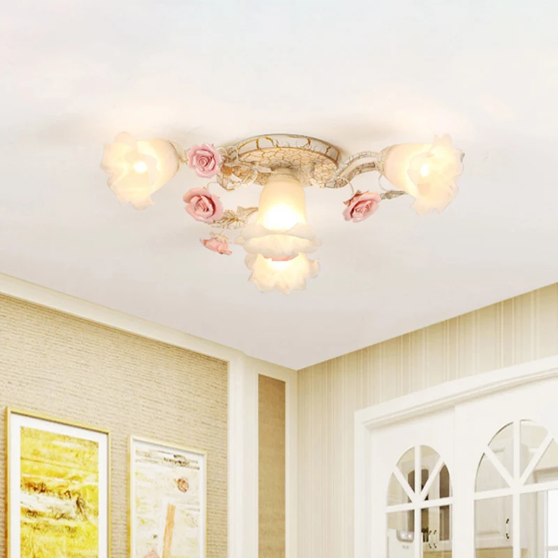 4/6/7-Head Semi Inbouw Koreaanse Tuin Woonkamer Plafondinbouwlamp met Bloemen Frosted Wit Glazen Kap Clearhalo