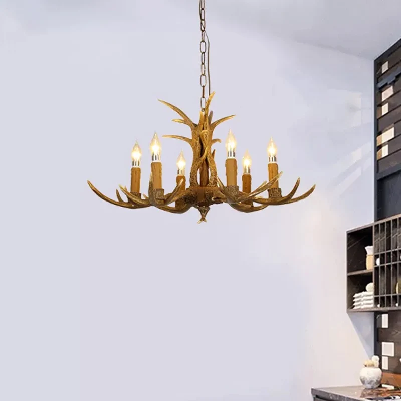 4/6/8 hoofden hars kroonluchter rustieke bruine kaars eetkamer hanglamp met hertengewei Clearhalo