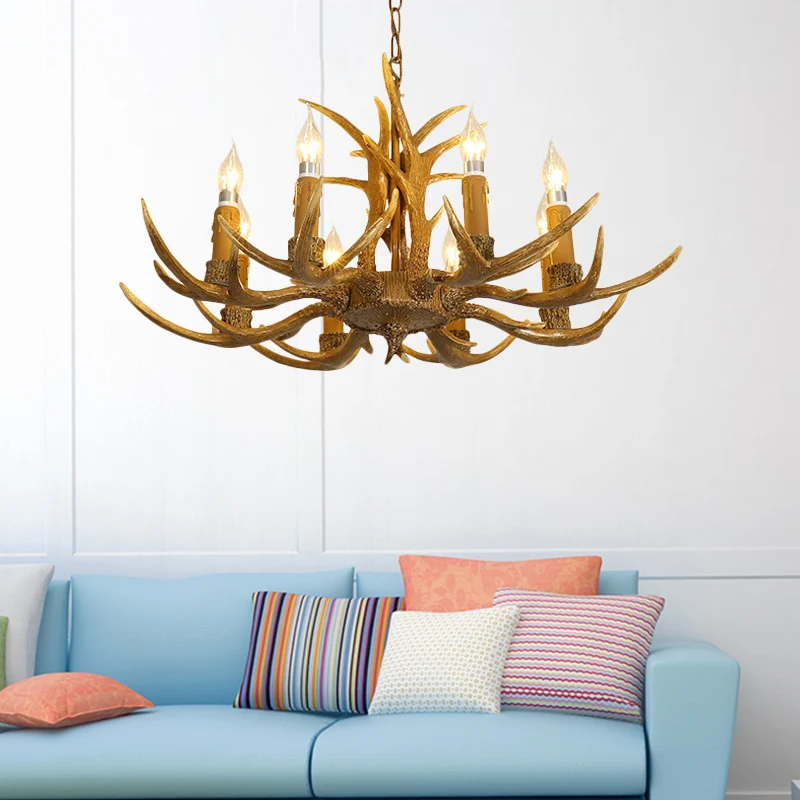 4/6/8 hoofden hars kroonluchter rustieke bruine kaars eetkamer hanglamp met hertengewei Clearhalo