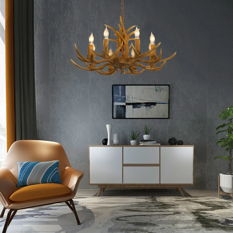4/6/8 hoofden hars kroonluchter rustieke bruine kaars eetkamer hanglamp met hertengewei Clearhalo