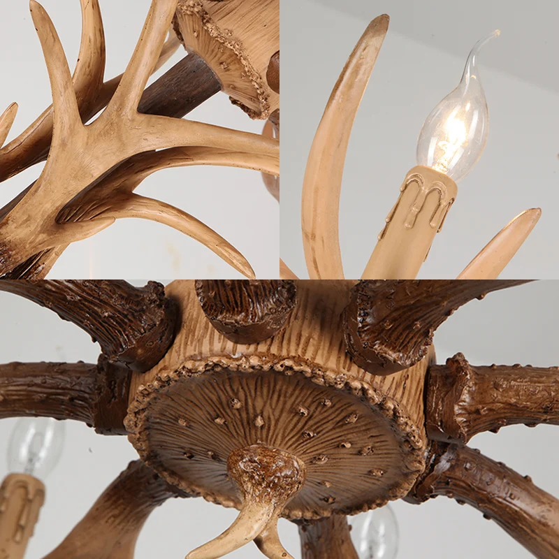 4/6/8 hoofden hars kroonluchter rustieke bruine kaars eetkamer hanglamp met hertengewei Clearhalo