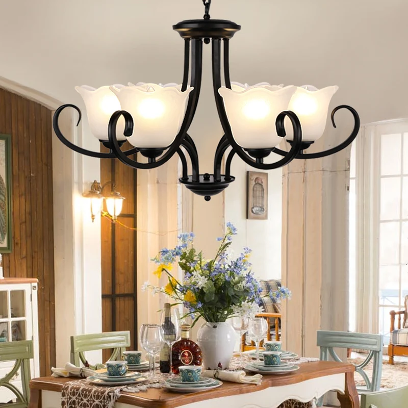 4/6/8 lampen plafondlamp met uitlopende kap matglas traditionele slaapkamer kroonluchter hanglamp zwart Clearhalo