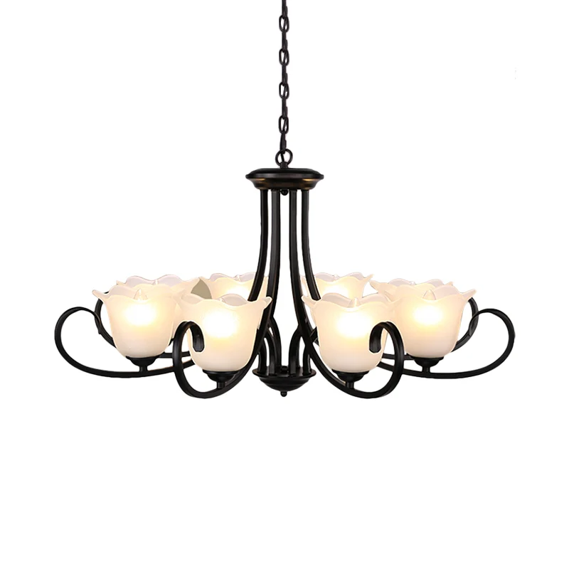 4/6/8 lampen plafondlamp met uitlopende kap matglas traditionele slaapkamer kroonluchter hanglamp zwart Clearhalo