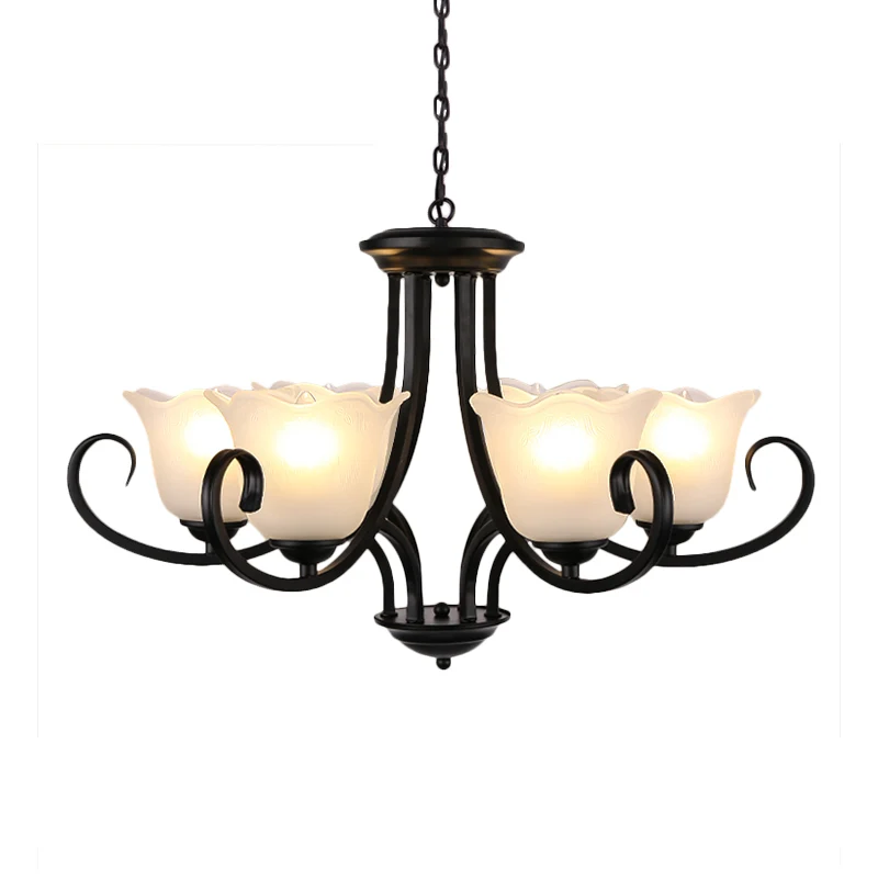 4/6/8 lampen plafondlamp met uitlopende kap matglas traditionele slaapkamer kroonluchter hanglamp zwart Clearhalo