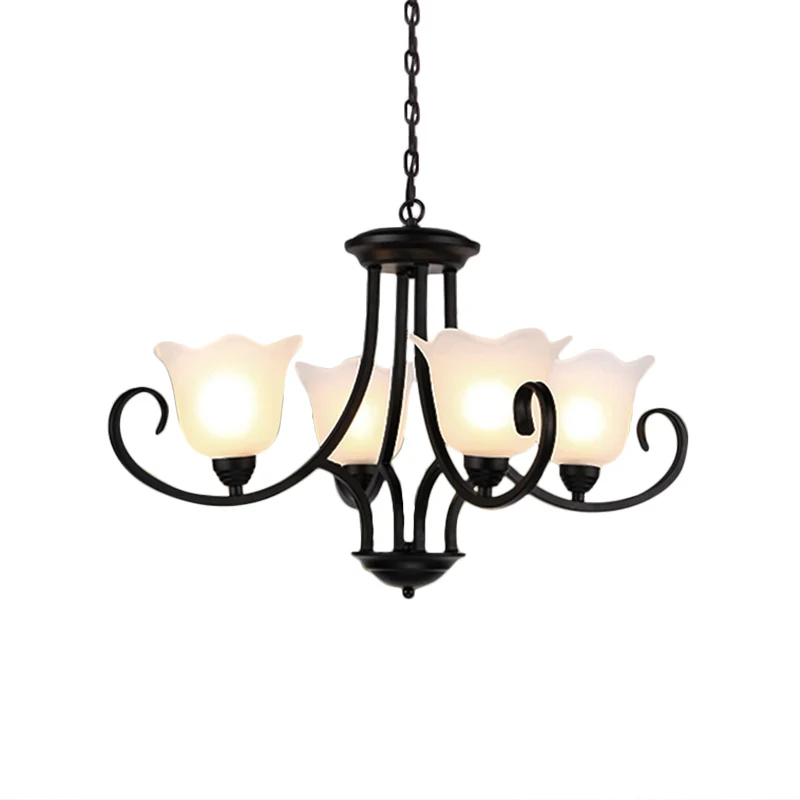 4/6/8 lampen plafondlamp met uitlopende kap matglas traditionele slaapkamer kroonluchter hanglamp zwart Clearhalo