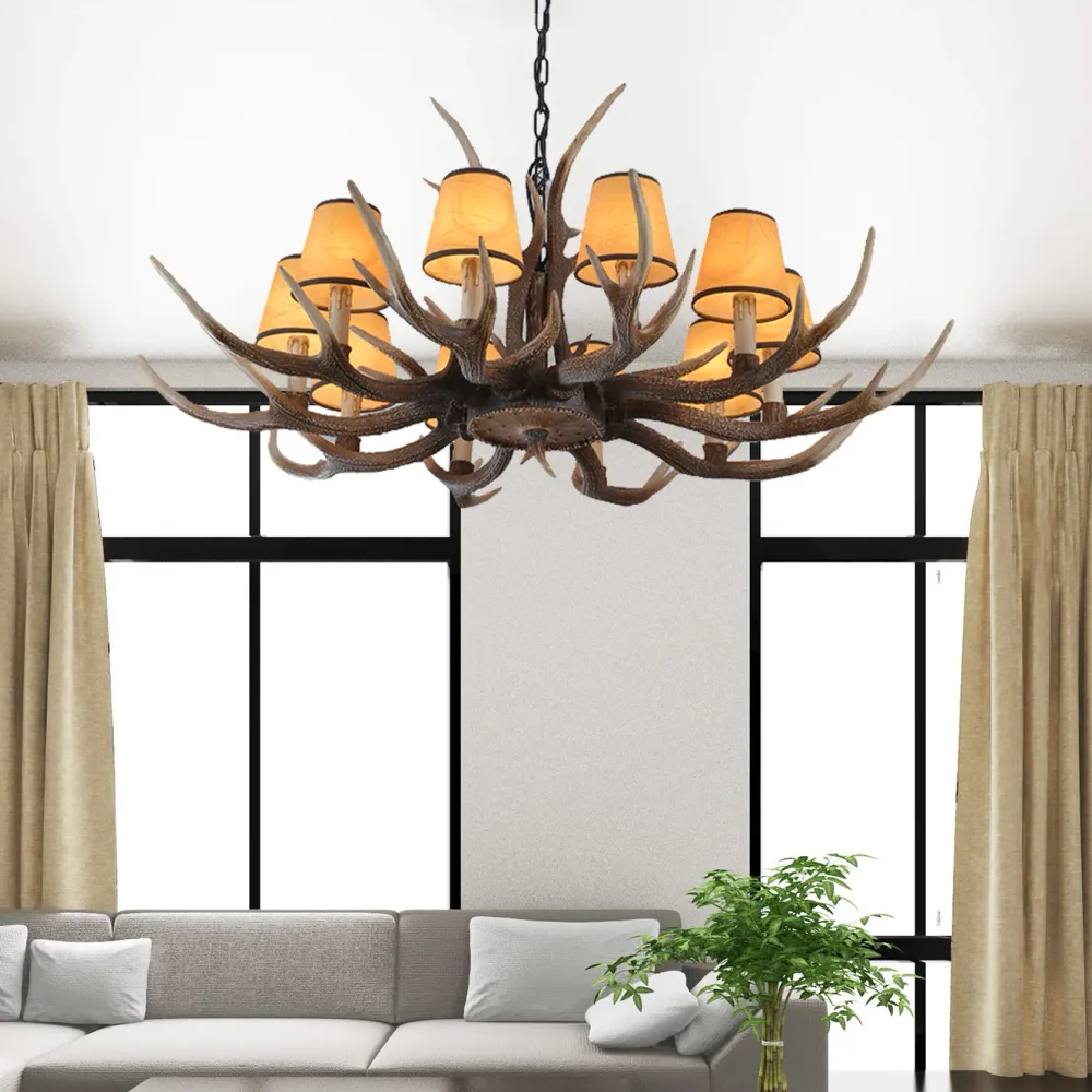 4/6/8-lichts conische kroonluchter licht traditionele bruine hars ophanging hanger voor keukeneiland Clearhalo