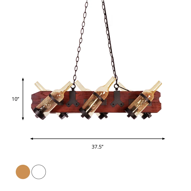 4/6-koppige eilandlamp magazijnfles mat wit/amber glas hangend verlichtingsarmatuur met bruine houten arm Clearhalo