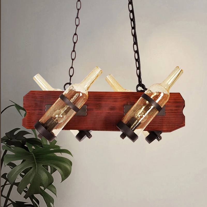 4/6-koppige eilandlamp magazijnfles mat wit/amber glas hangend verlichtingsarmatuur met bruine houten arm Clearhalo