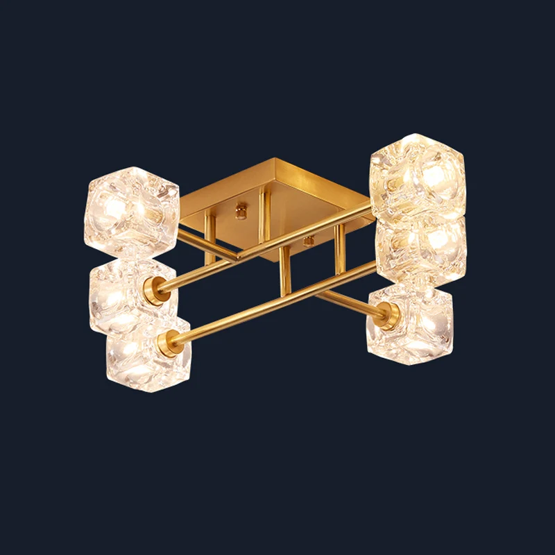 4/6-kops kubieke kristallen plafondlamp postmoderne goudvertakkende slaapkamer semi-gemonteerde verlichting Clearhalo