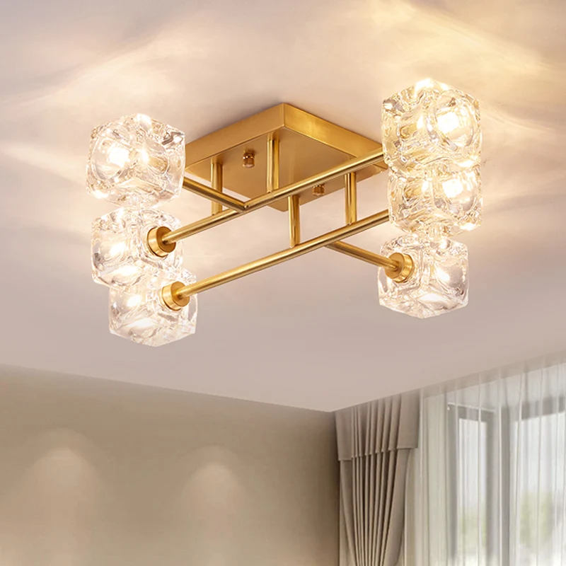 4/6-kops kubieke kristallen plafondlamp postmoderne goudvertakkende slaapkamer semi-gemonteerde verlichting Clearhalo
