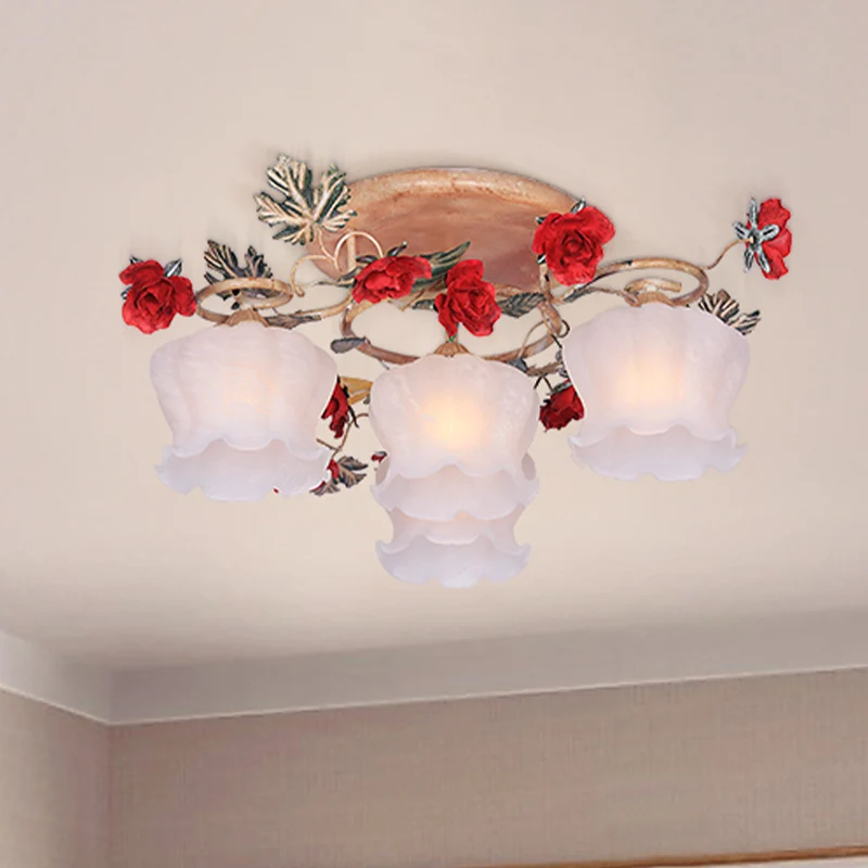4/6-lichts matglas inbouw landelijk koffie bloemen eetkamer semi-inbouw lichtarmatuur Clearhalo