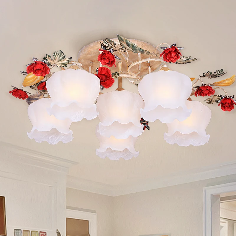 4/6-lichts matglas inbouw landelijk koffie bloemen eetkamer semi-inbouw lichtarmatuur Clearhalo