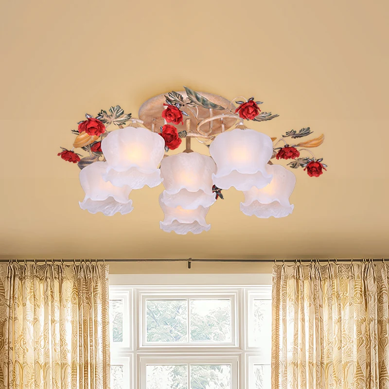 4/6-lichts matglas inbouw landelijk koffie bloemen eetkamer semi-inbouw lichtarmatuur Clearhalo