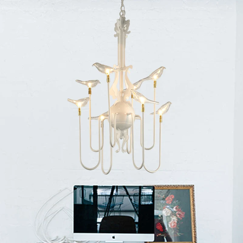 4/8/12-licht ijzeren kroonluchter licht antiek zwart/wit duikend gewapend plafondlamp met helder glazen vogel Clearhalo