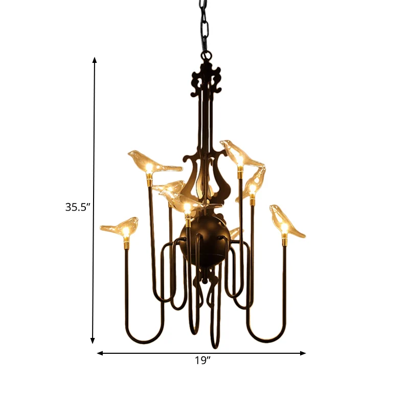 4/8/12-licht ijzeren kroonluchter licht antiek zwart/wit duikend gewapend plafondlamp met helder glazen vogel Clearhalo