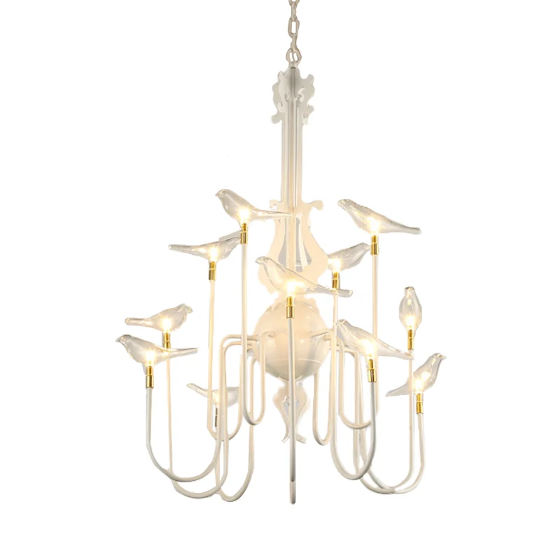 4/8/12-licht ijzeren kroonluchter licht antiek zwart/wit duikend gewapend plafondlamp met helder glazen vogel Clearhalo