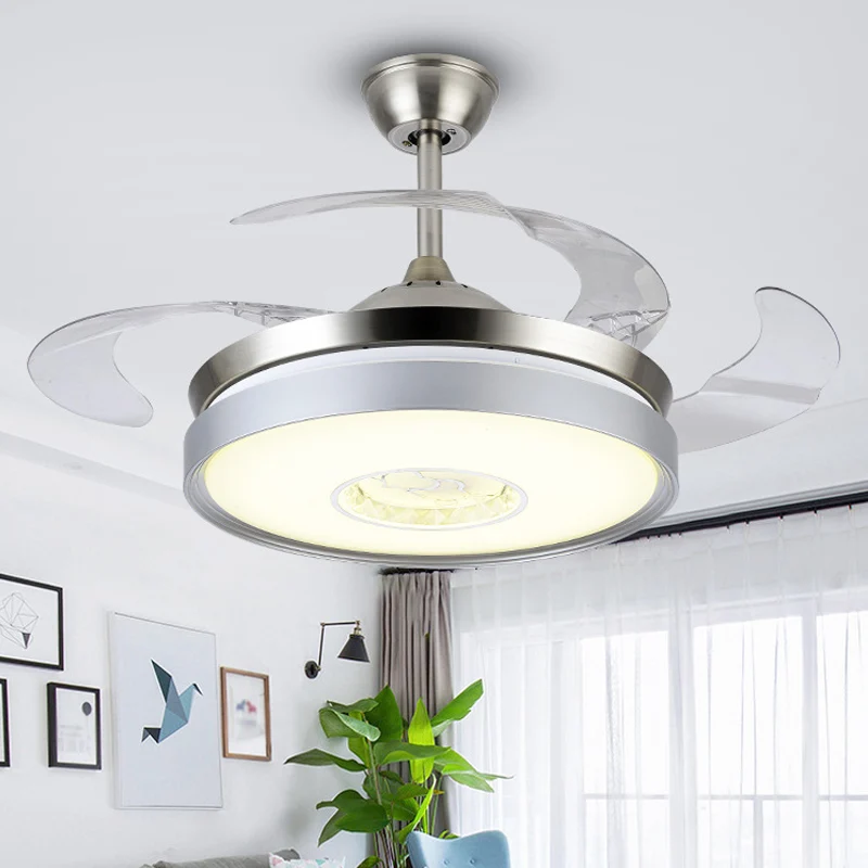 4-bladige acryl drum hangende ventilator licht eigentijds 19" brede LED zilver semi-flush voor eetkamer Clearhalo