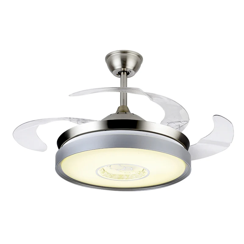 4-bladige acryl drum hangende ventilator licht eigentijds 19" brede LED zilver semi-flush voor eetkamer Clearhalo