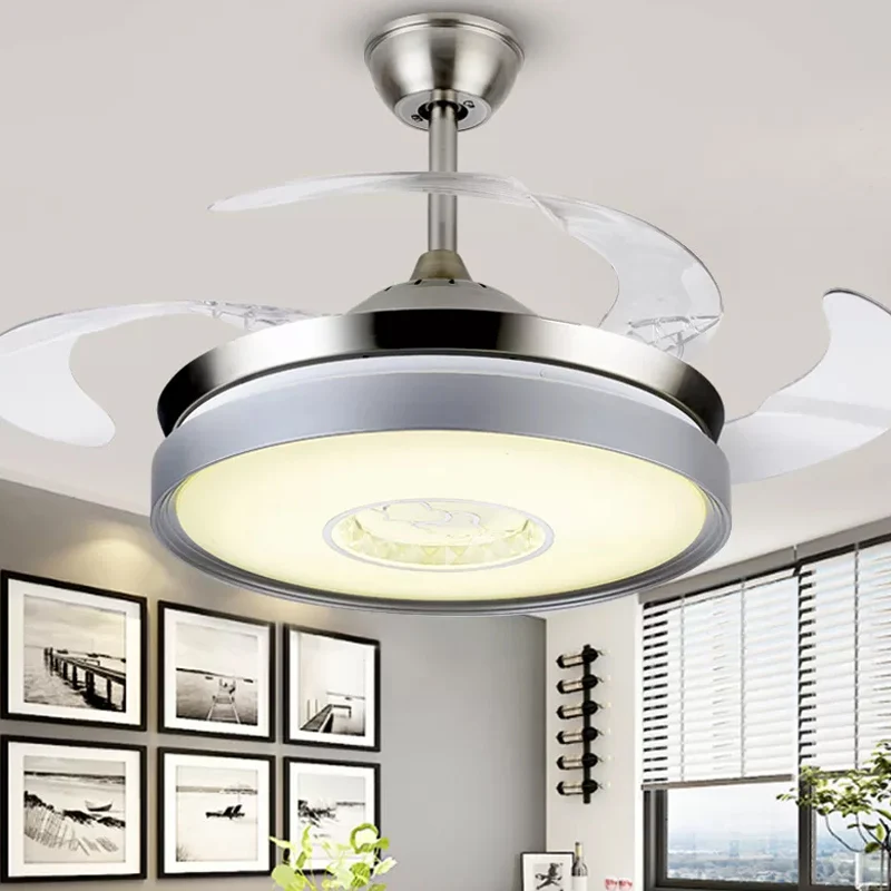 4-bladige acryl drum hangende ventilator licht eigentijds 19" brede LED zilver semi-flush voor eetkamer Clearhalo