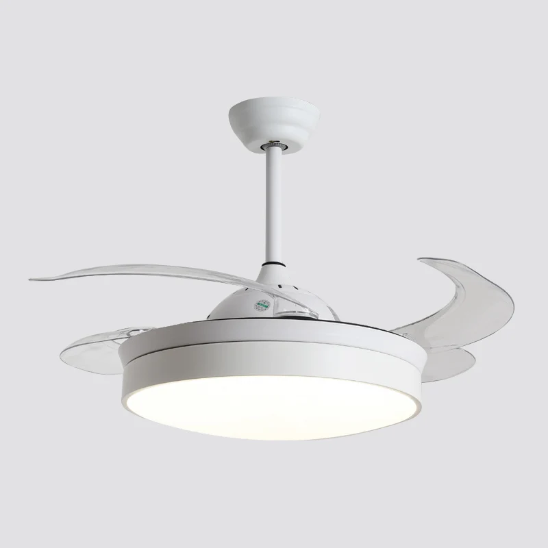 4-bladige Nordic Drum LED semi-inbouw plafondlamp acryl woonkamer hangende ventilatorlamp, 20" breed Clearhalo