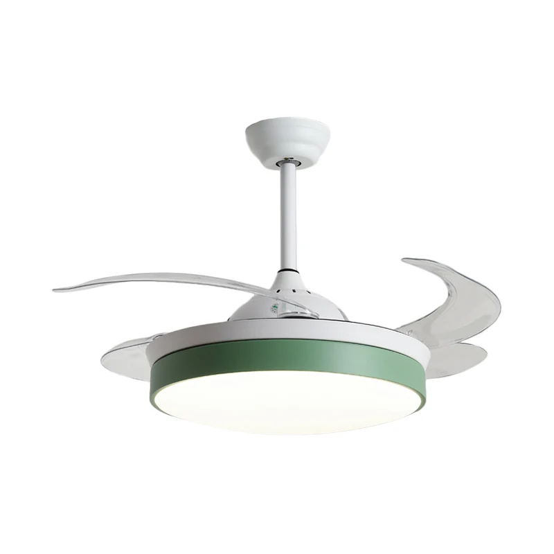 4-bladige Nordic Drum LED semi-inbouw plafondlamp acryl woonkamer hangende ventilatorlamp, 20" breed Clearhalo