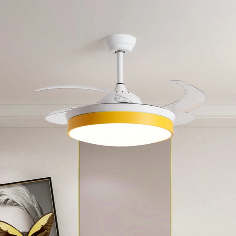 4-bladige Nordic Drum LED semi-inbouw plafondlamp acryl woonkamer hangende ventilatorlamp, 20" breed Clearhalo