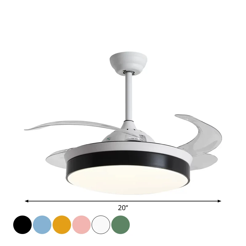 4-bladige Nordic Drum LED semi-inbouw plafondlamp acryl woonkamer hangende ventilatorlamp, 20" breed Clearhalo