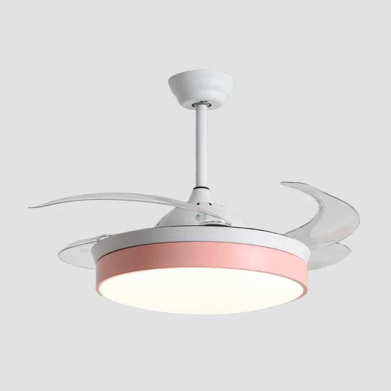 4-bladige Nordic Drum LED semi-inbouw plafondlamp acryl woonkamer hangende ventilatorlamp, 20" breed Clearhalo