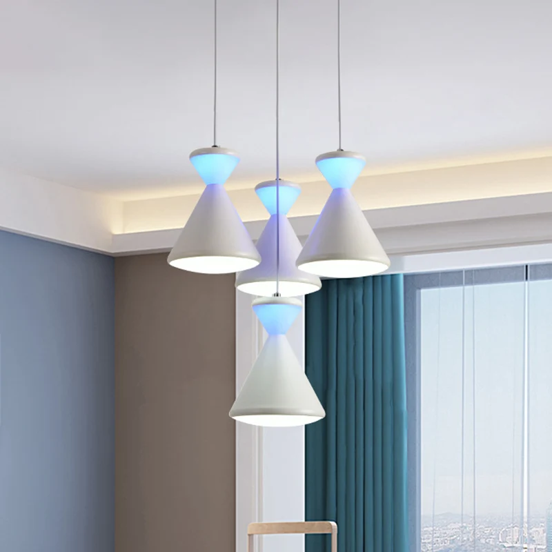 4-hoofds eetkamer cluster hanglamp modernistische witte LED-hanglamp met zandloper acryl kap Clearhalo