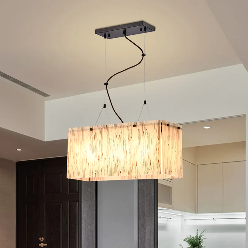 4-koppige eetkamer eilandlamp moderne zwarte plafondhanglamp met rechthoekige amberkleurige glazen kap Clearhalo