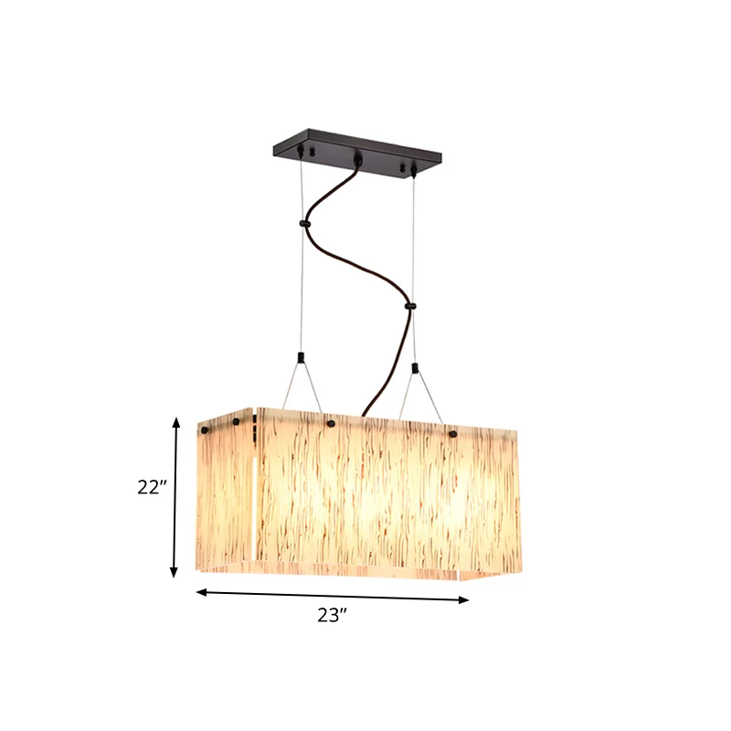 4-koppige eetkamer eilandlamp moderne zwarte plafondhanglamp met rechthoekige amberkleurige glazen kap Clearhalo