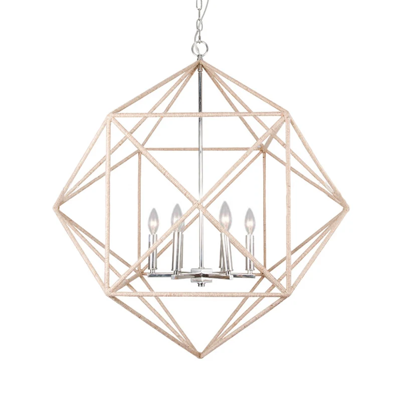 4-kops eetkamer hangende kroonluchter eigentijdse beige plafondhanglamp met metalen kooikap Clearhalo
