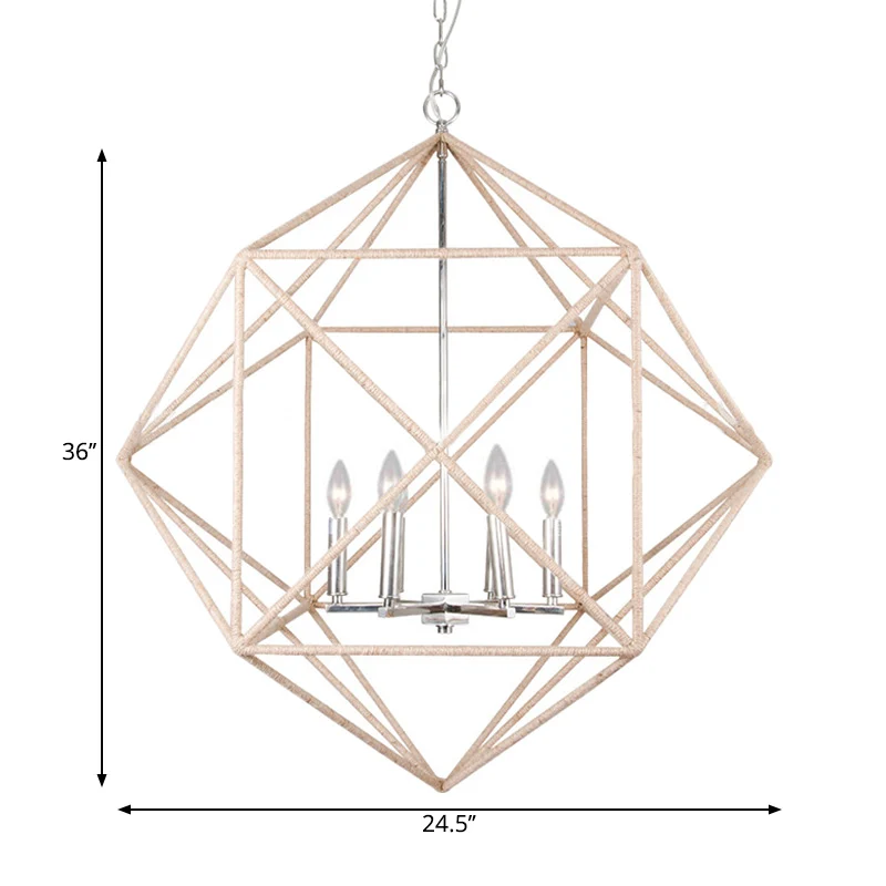 4-kops eetkamer hangende kroonluchter eigentijdse beige plafondhanglamp met metalen kooikap Clearhalo