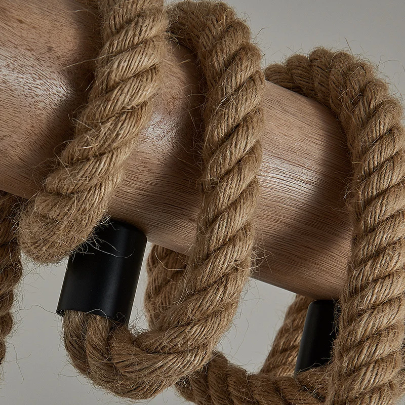 4-kops eilandverlichtingsarmatuur met open lamp, landelijk hout, met de hand gewikkeld touw ophanglicht Clearhalo