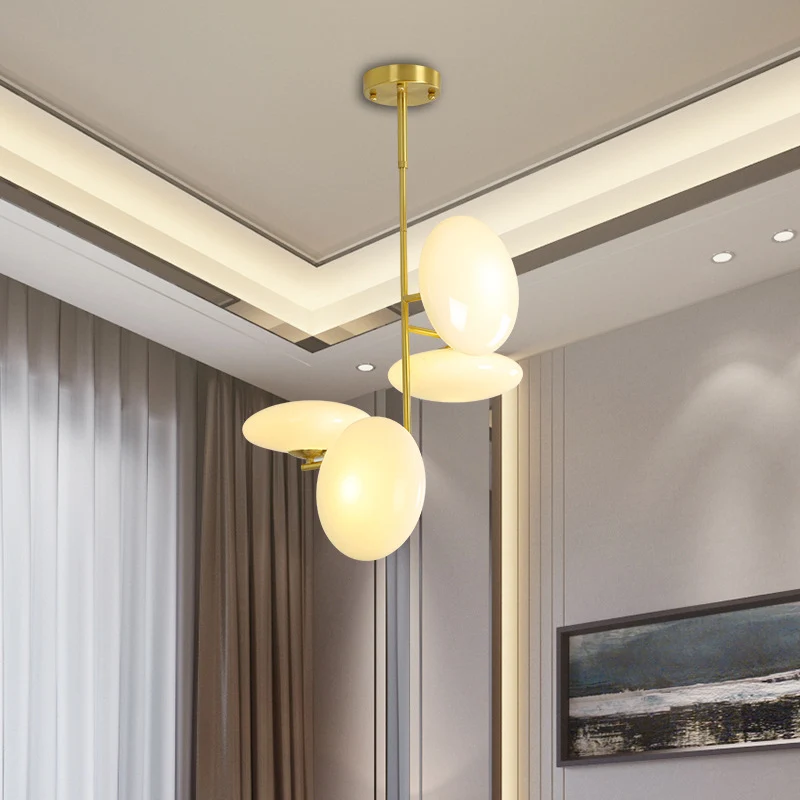 4-kops woonkamer plafondkroonluchter moderne gouden hangende lamp met cirkel opaal glazen kap Clearhalo