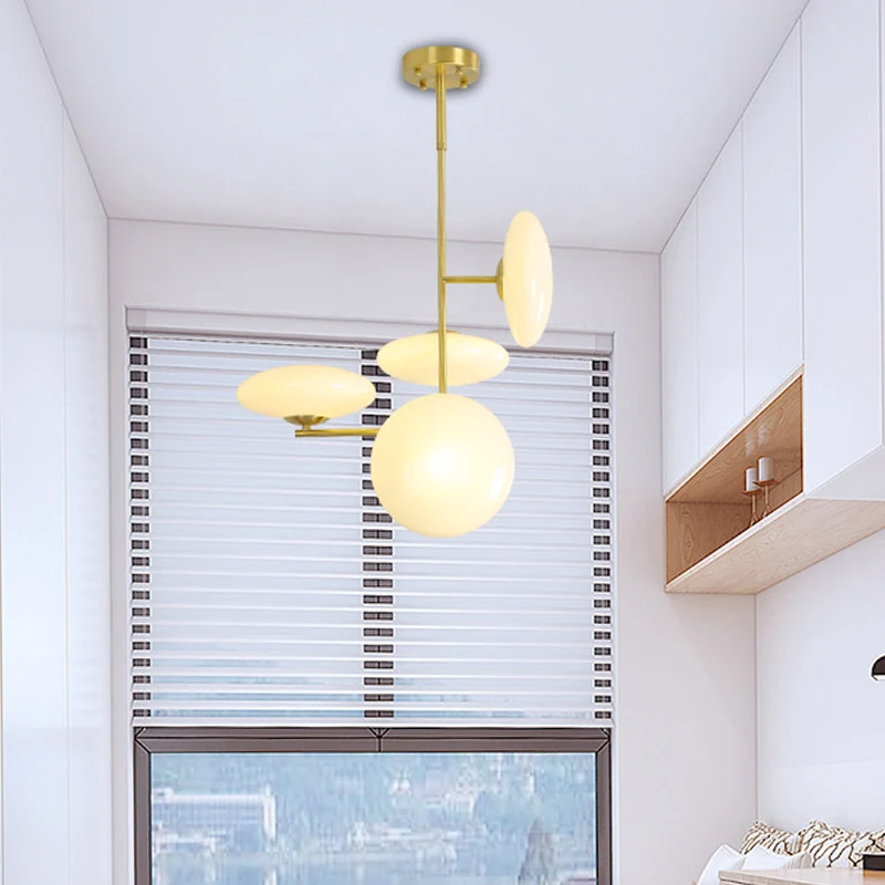 4-kops woonkamer plafondkroonluchter moderne gouden hangende lamp met cirkel opaal glazen kap Clearhalo