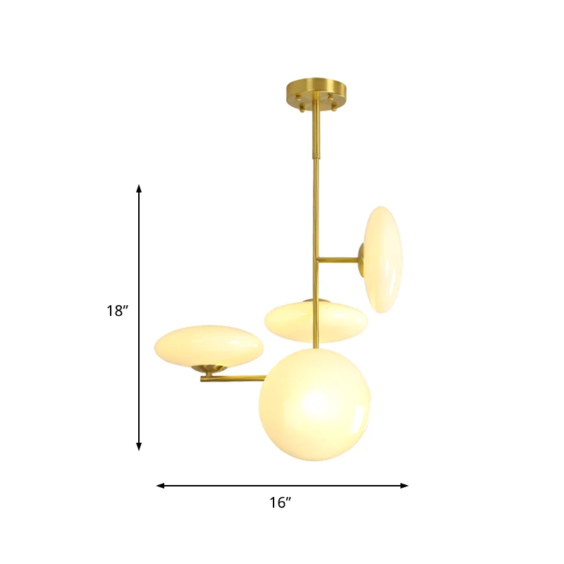 4-kops woonkamer plafondkroonluchter moderne gouden hangende lamp met cirkel opaal glazen kap Clearhalo